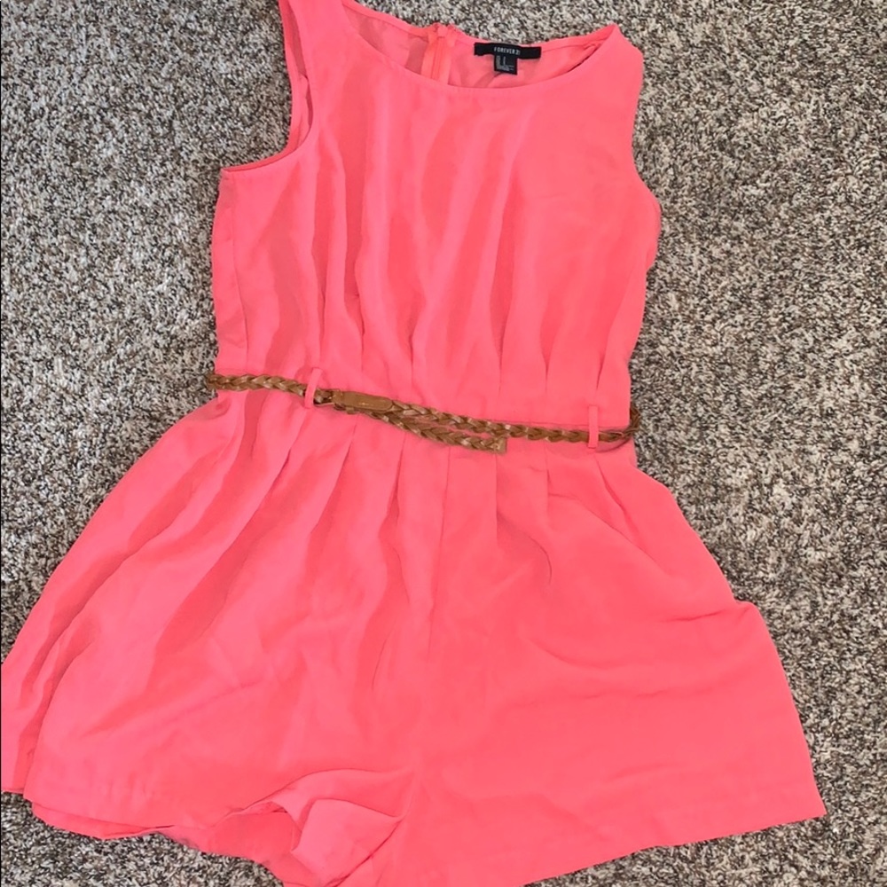 Coral Romper with braided belt